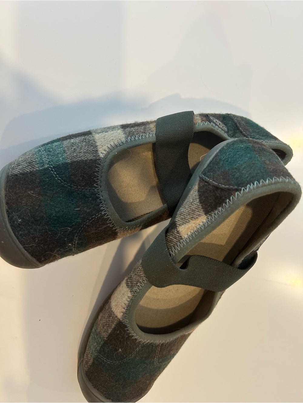 Women’s Plaid Mary Jane Shoes in Green and Gray